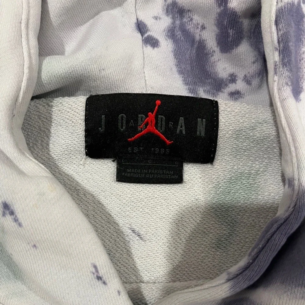 Jordan AJ Tie Dye Hoodie Mens Large Grey Navy White Fleece Pullover Jumpman Logo